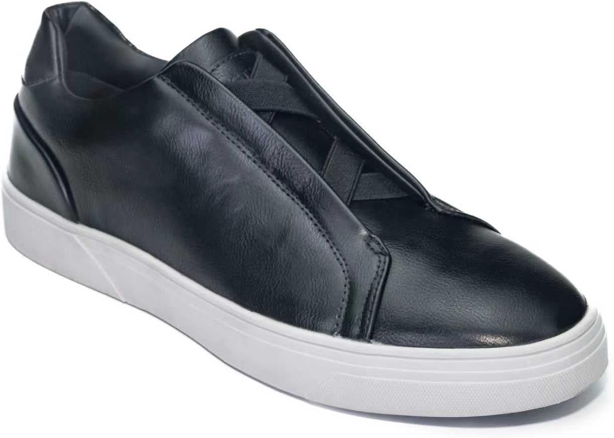Men's Casual Sneakers, Black PU Leather, White TPR Sole