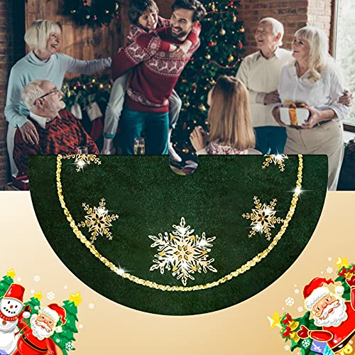 David Rocco 50 Inches Dark Green Velvet With Gold Glistening Snowflake Personalized Christmas Tree Skirt #TOP3