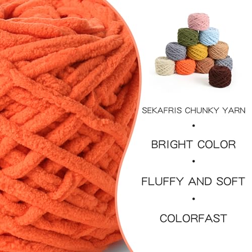Image of 3 Pack Fluffy Chenille Chunky Yarn for Crocheting 100g(65.6yd) - Baby Yarn for Crocheting Soft - Velvet Yarns for Crochet Blanket - Amigurumi Crochet Yarns (Orange)