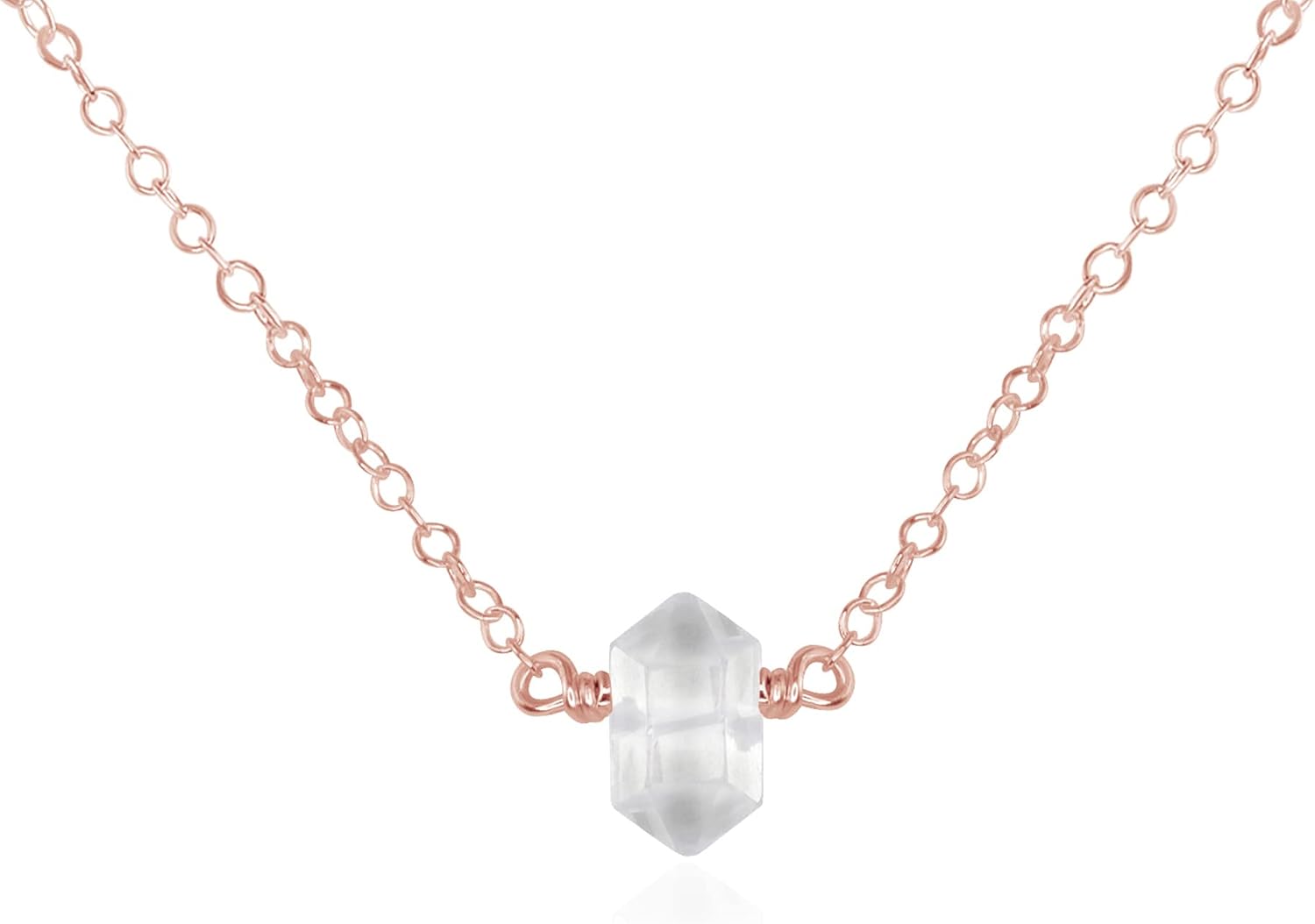 Luna Tide Crystal Quartz Double Terminated Crystal Necklace in 14k Rose Gold Fill