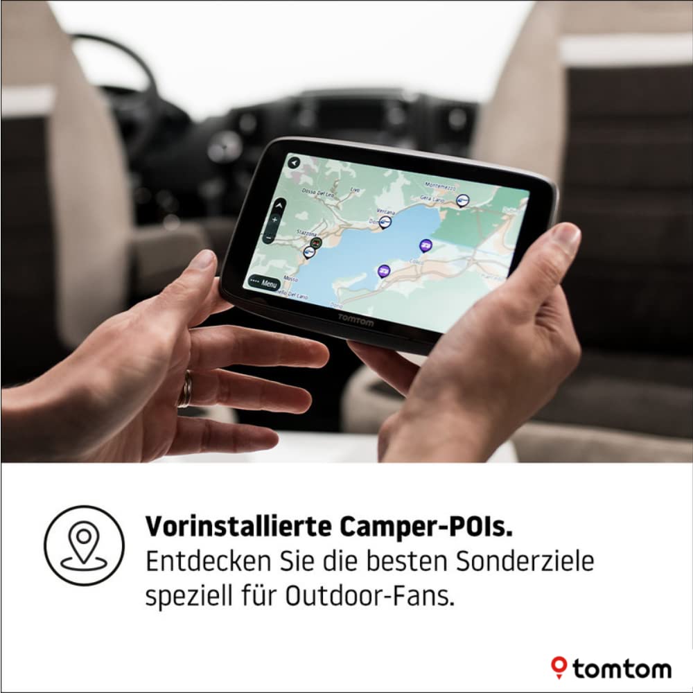 Tomtom Camping Navi GO Camper Tour (6 Zoll Display, Sonderziele für Wohnmobil- und Wohnwagen, Updates über Wi-Fi, Stauvermeidung Dank Tomtom Traffic, Karten-Updates Europa)