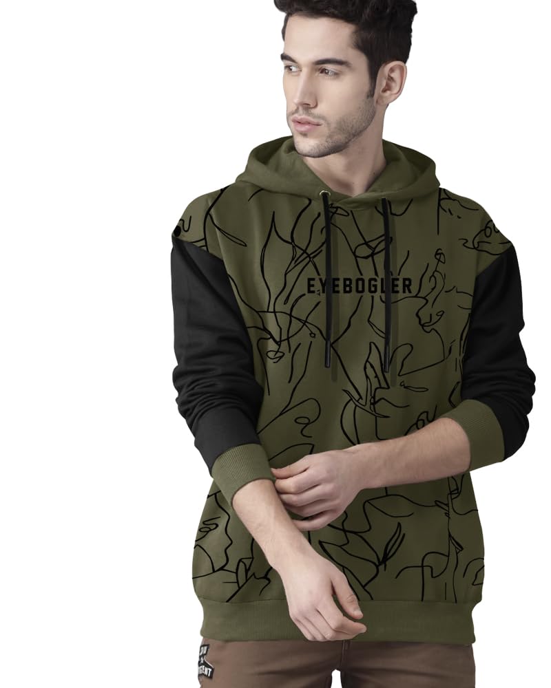 EYEBOGLER Men's Printed Cotton Blend Hooded Neck Full Sleeves