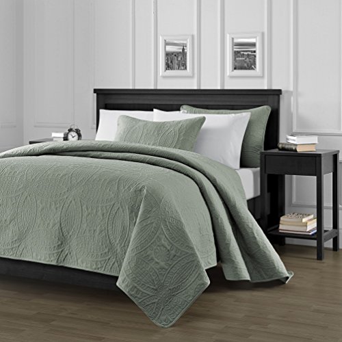 Chezmoi Collection Austin 3-Piece Oversized Bedspread Coverlet Set (Queen, Sage) #TOP1