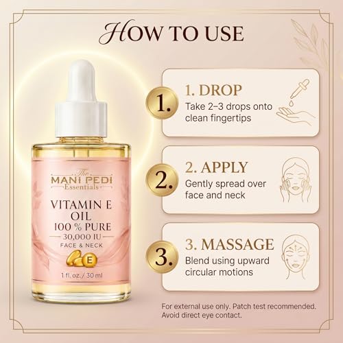 Image of TMPE Vitamin E Oil 100% Pure with Potency 30,000 IU | Pure and Natural Alpha-D-Tocopherol| Nourishing Face and Body Care for Dry Skin, Hair, Scalp, Nails and Natural Glow - 30ml