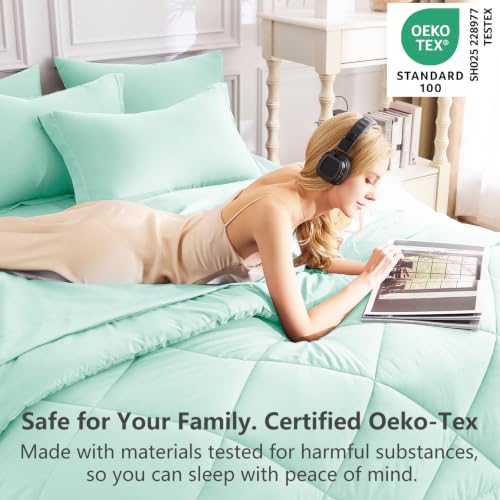 Image of CozyLux Queen Comforter Set Mint Green - Bed in a Bag Queen Size 7 Pieces, Luxury Soft Bed Set for All Seasons, Bedding Set with Down Alternative Comforter, Sheets, Pillowcases & Shams