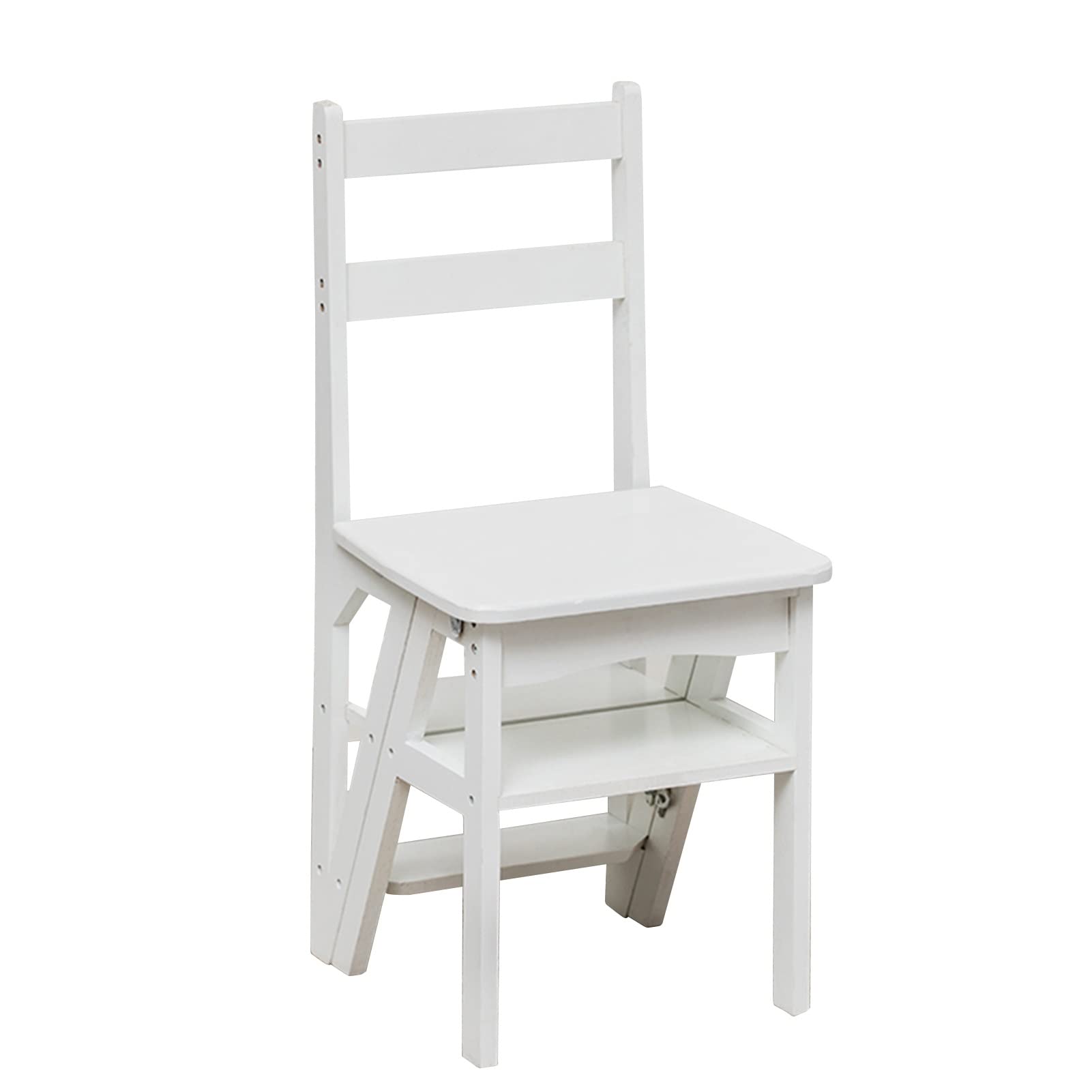 Solid Wood Folding Stool, Folding Wooden Step Ladder Chair 4 Steps 150 kg Load Capacity