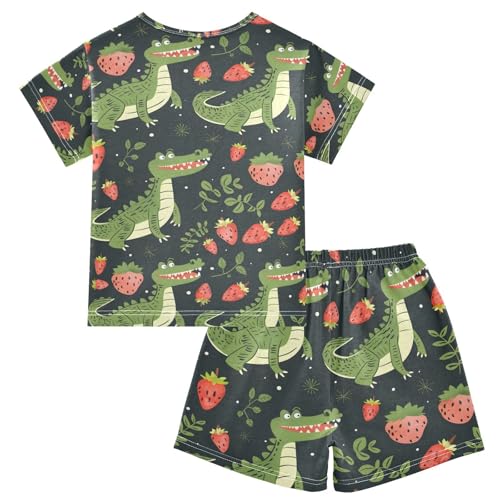 ALAZA Crocodile Strawberry Black Pajamas Short Sleeve 2 Piece Sleepwear Top and Bottom Pajama Set Unisex2