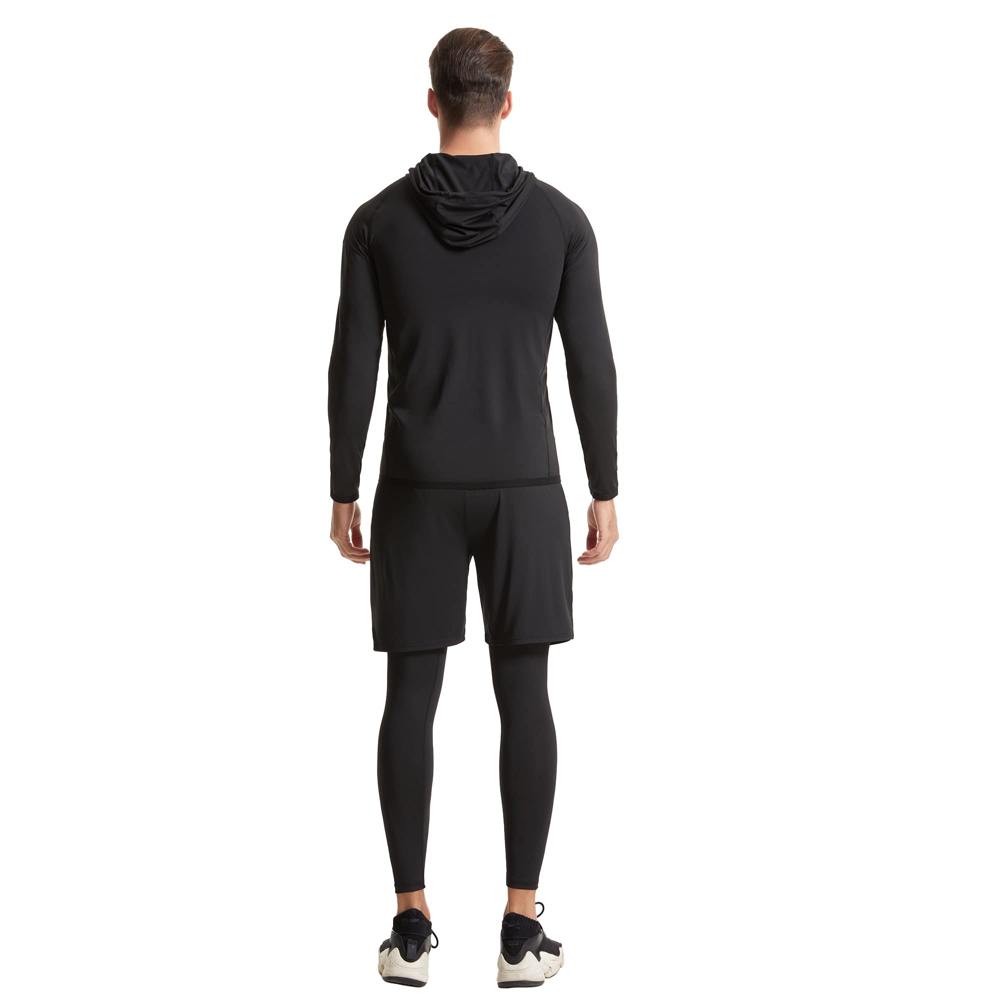 Uomo 5 pezzi Compressione Sportivi Abbigliamento Set Giacca con Cappuccio Pantaloni Camicia Top Completi Sportivi Tuta Fitness Palestra Uomo Formazione Vestiti Giacca Atletica Set