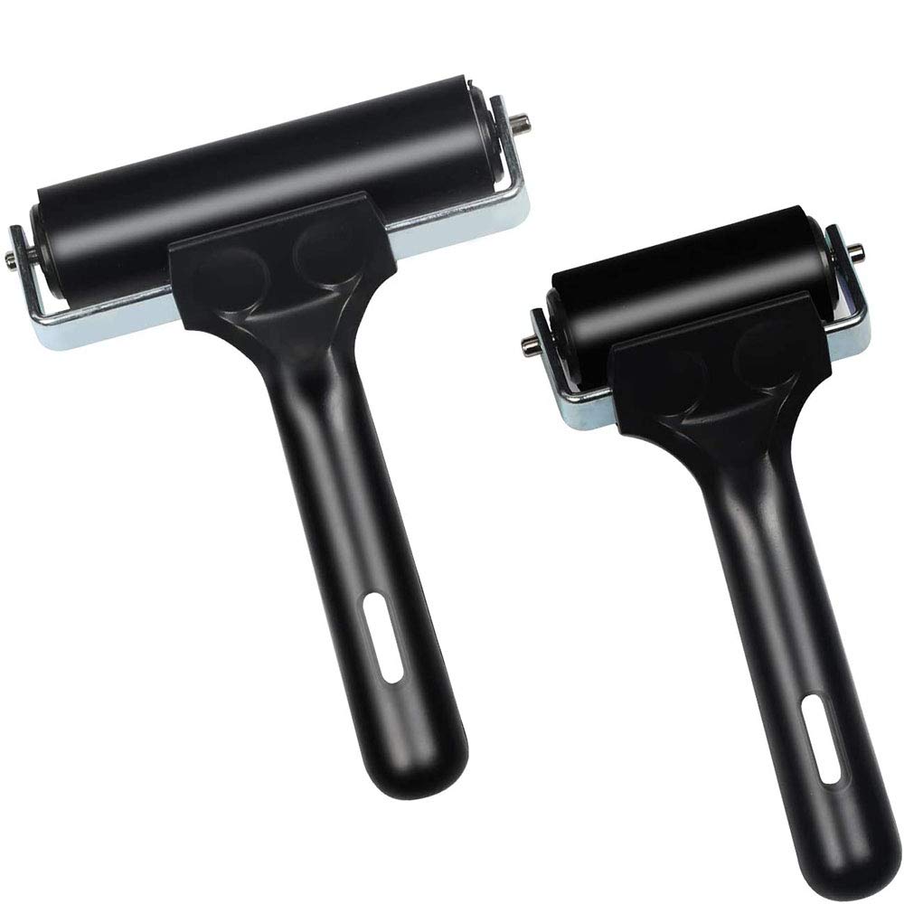 Ancllo 2Pcs Rubber Roller Brayer Heavy Duty Glue Roller Oil Painting Tools For Crafting Printmaking Ink And Stamping Wallpaper