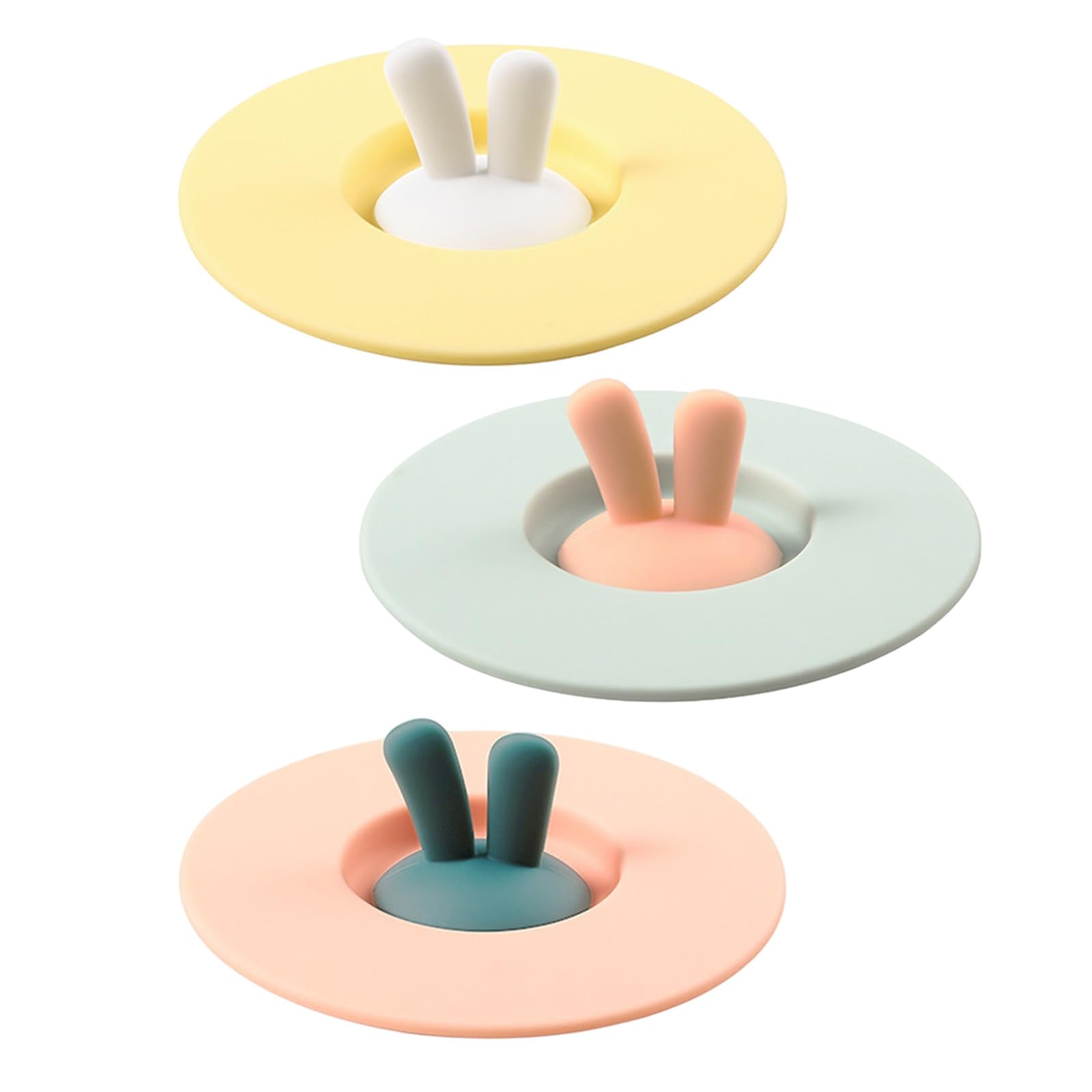 Qusinfc Leakproof Silicone Drink Cover with Decorative Rabbits Ears Colorful Beverage Lid for Kids and Adults Food Grade Elastomer Lid