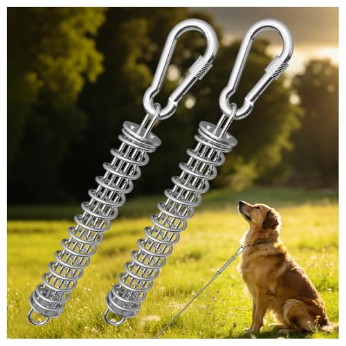 Image of Dog Tie Out Spring, Heavy Duty Shock Absorber Spring for Tie Out Cable & Chain, Rustproof Stainless Steel Buffer, Dog Leash Shock Absorber (2 Springs)
