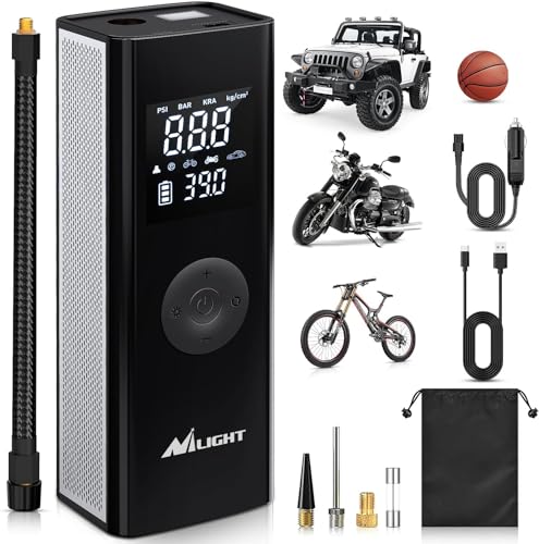 Image of Nilight Tire Inflator Portable Air Compressor Battery Powered Rechargeable 12VDC 150PSI Cordless Tire Pump w /Digital Pressure Gauge 2X Faster Inflation Air Pump for Car Motorcycle