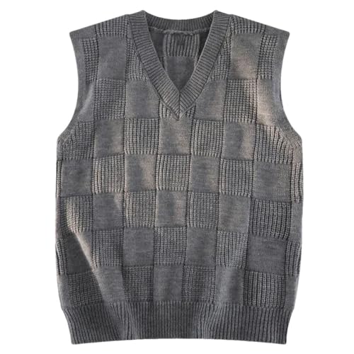 Men's Vintage Knit Vest Warm Loose V-Neck Pullover Sleeveless Knitwear Vest