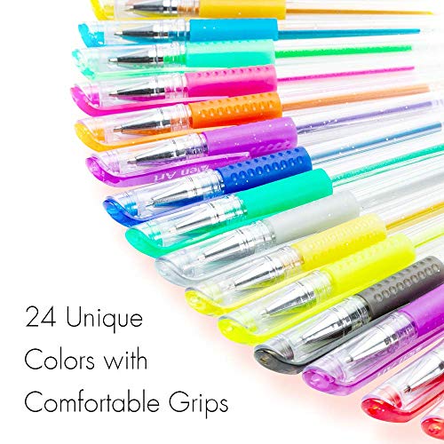 Color Gel Pens for Kid Adult Coloring Books, 24 Colors Gel Art Markers Fine Point Pen with 24 Refills for School Office Art Suppliers