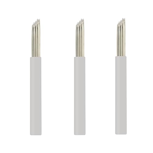 50 agujas desechables blancas para tatuaje de cejas, bisel redondo, 19 pines, agujas manuales de maquillaje permanente para cejas ombré (50 unidades)
