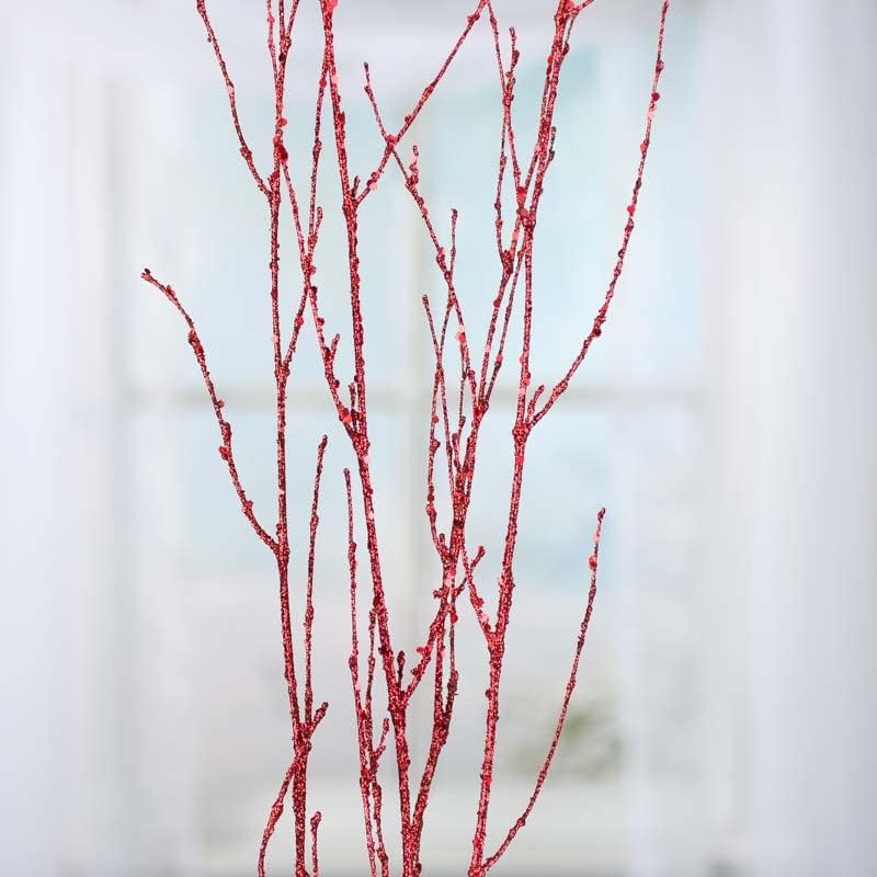 Factory Direct Craft Pack of 12 Sparkling Red Artificial Twig Branch Picks for Winter Floral Arrangements, Christmas Trees Accents, Wedding Centerpieces (Size: 23 H)