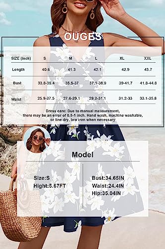 Image of OUGES Women's Summer Spaghetti Strap V-Neck Floral Short Party Dress with Pockets