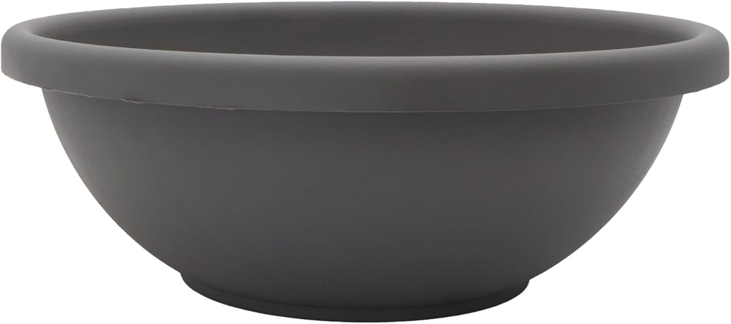 The HC Companies Shallow Planter with Drainage - Contemporary Garden Bowl Planter for Flowers, Herbs & More - Round Succulent Planter Pot for Indoors and Outdoors (15.5" Warm Gray, Pack of 1)
