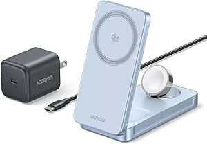 UGREEN MagFlow Qi2.2 25W 3-in-1 Cube Wireless Charging Station, Foldable Magsafe Charger Stand Compatible with iPhone 17 Pro Max 16 15 14 13, AirPods, iWatch (Included 45W Adapter, USB-C Cable 3.3Ft)