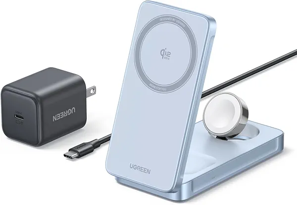 UGREEN 25W 3-in-1 Foldable Magflow Wireless Charger, Qi2 Magsafe Travel Charger for iPhone 17/16/15/14/13/12 AirPods and Apple Watch, Ultra-Compact Pocket-Size Charging Pad