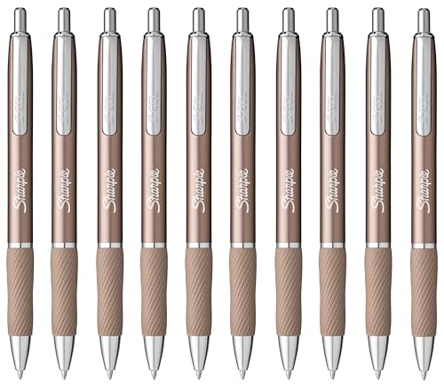 Sharpie S-Gel Pens | Medium Point 0.7mm | Black Ink | Pack of 10 | Metal Barrel Retractable Gel Pens | Rose Gold