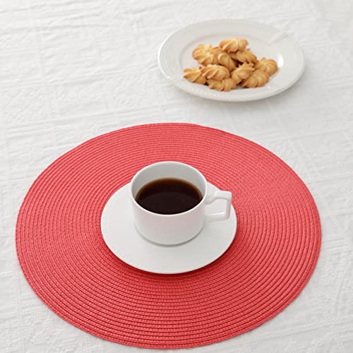 Hodjoy Placemat, Round Woven Placemat For Indoor And Outdoor, 15", Set Of 6 (Tango Red) #TOP4
