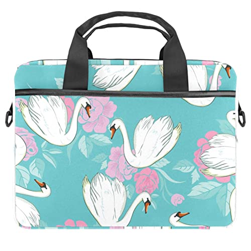 Sacoche ordinateur portable 13-14" cygne blanc et fleurs rose antichoc