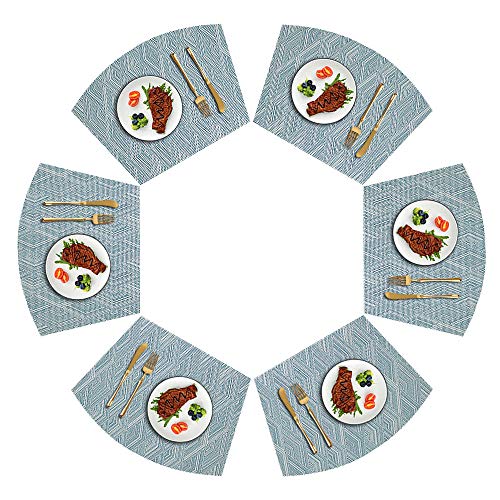 Kreatur Round Table Placemats Set of 6,Woven Vinyl Wedge Placemats Heat Resistant Table Mats Wipe Clean (Light Blue) by Kreatur - Used condition - Image 2