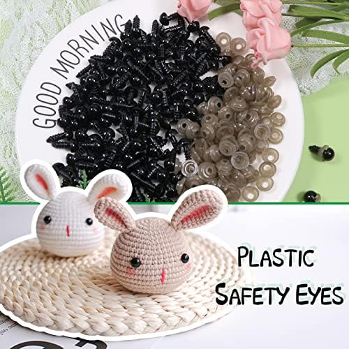 TOAOB 150 Pieces Plastic Safety Eyes Black Craft Eyes Small Doll Eyes with Washers 8mm for Soft Doll Making DIY Craft Plush Animal