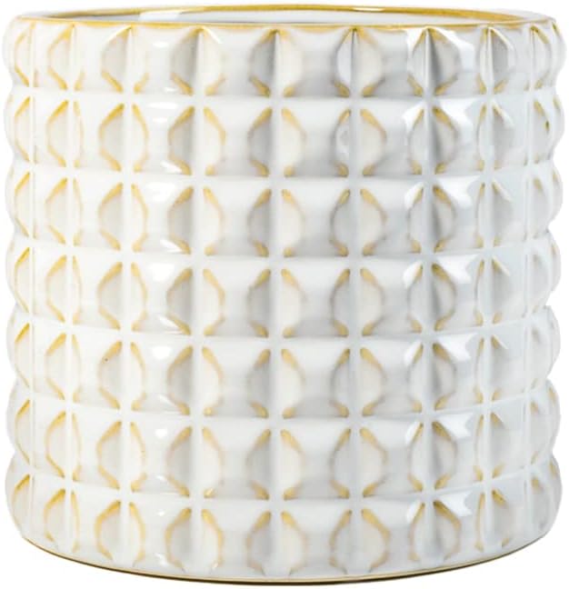 Serene Spaces Living Large White Studded Ceramic Cylinder Vase, Contemporary Vase for Flowers, Succulent Vase, Centerpiece for Wedding, Party, Event, Office, Cafe, Home Decor, 7.5" Diameter & 7" Tall