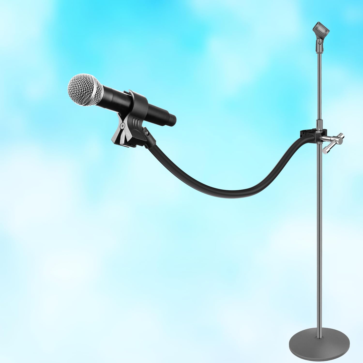 Mippko Soporte de micrófono de cuello de cisne, brazo ajustable flexible de 19.7 pulgadas, clip de micrófono de 3/8 a 16 a 5/8 pulgadas-27, compatible con Shure/Fifine / AT2020 / Pyle/Blue