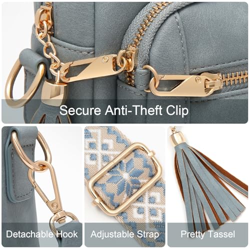 Image of Small Leather Crossbody Bags for Women Anti theft Purses and Handbag Shoulder Hangbag with Wide Strap Tassel