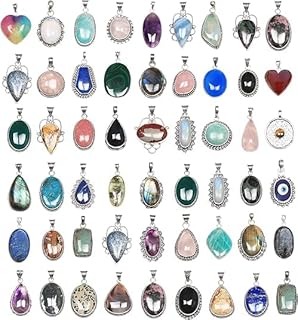 Handmade Gemstone & Crystal Pendant Set for Necklaces, Silver Plated Pen...