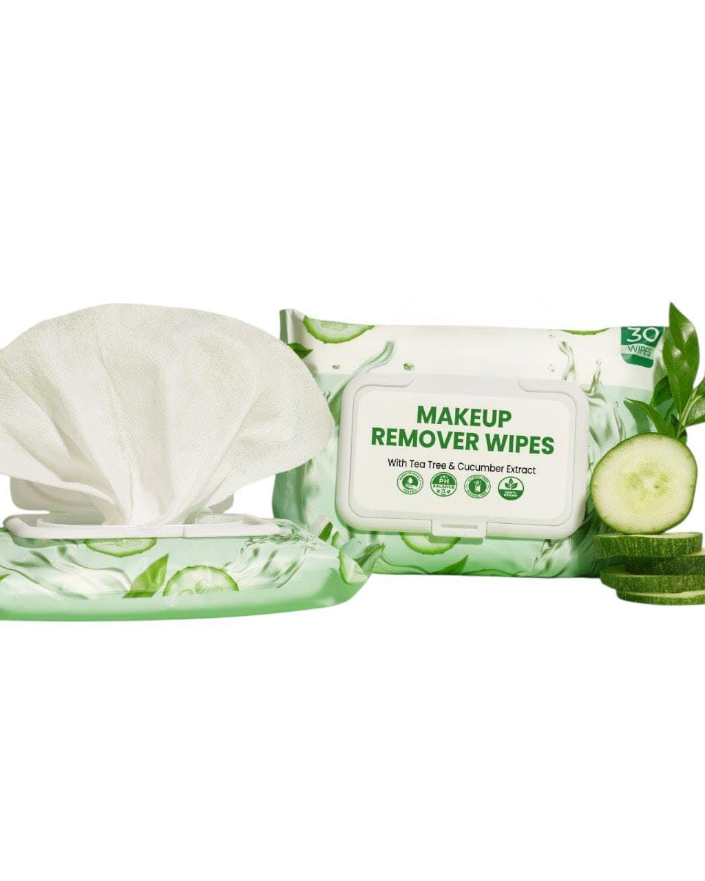 Makeup Remover Wipes with Tea Tree and Cucumber Extract, Pack of 2, Hydrating, Super Soft Cotton, All Skin Types (2, White)-image-4