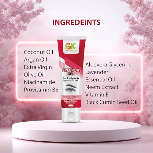 Image of GK Naturals Eyebrow & Eyelash Growth Gel | Argan oil,pro vit B-5,Olive oil| 100% Herbal Formula for Thick, Long & Healthy Lashes - 15 g