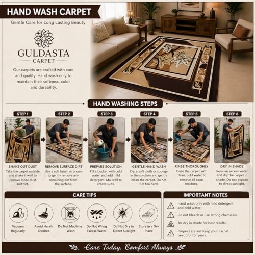 Image of Premium Brown Area Rug 6x8 Feet - Luxury Soft Floral Living Room Carpet Anti-Slip Bedroom Rug
