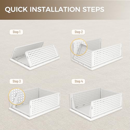 Pinkpum 6 Pack Closet Organizers Storage Bins, Stackable Plastic Drawer Basket for Clothing, Stackable Storage Bins Shelf Storage Container for Closet Wardrobe Bedroom Bathroom Office White thumbnail 8