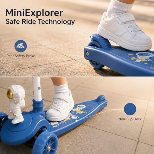 Image of MiniExplorer Zoomie Kids Kick Scooter with LED Wheels, 3 Wheel Scooter for Boys & Girls, Adjustable Height Handle, Foldable Lightweight Scooter for Kids Age 3+ Years - Astro