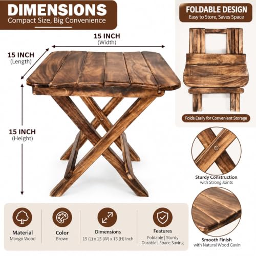 Image of Wooden Foldable Coffee Table for Living Room,Bedroom and Hallway,Brown (15 inch Inches)