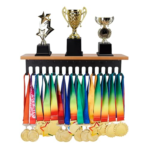 SUPERDANT Présentoir à Médailles en Bois et Étagère à Trophées avec 30 Crochet Présentoir à Trophées Étagère à Médailles Crochets à Médailles Support...