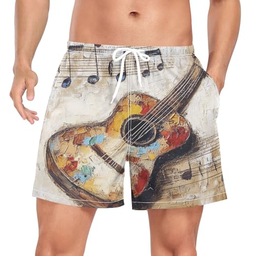 Retro Guitar Men's Swim Trunks with Liner Quick Dry Beach Shorts Swimwear Bathing Suit S-XXL