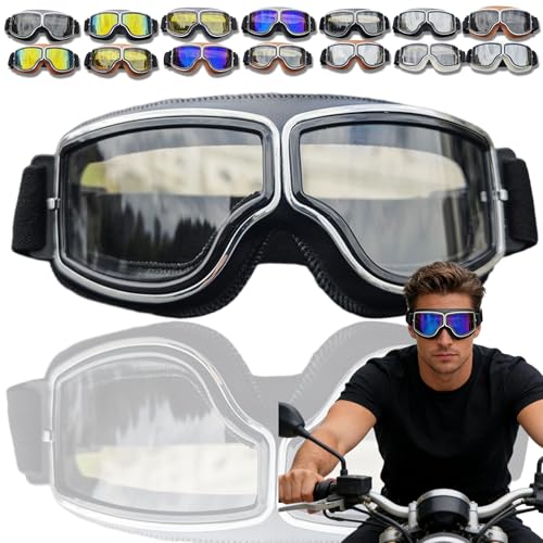 Legvixi OTG Vintage Motorcycle Goggles Fits Over Glasses Soft Padded Riding Glasses with Anti-Slip Strap (Black Yellow Lenses)