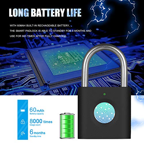 Ajcoflt Cadeado de impressão digital inteligente de alta segurança 20 usuários suportados Longa vida