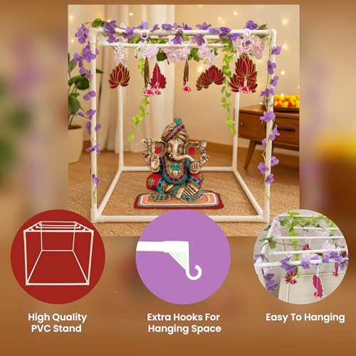Image of SpecialYou Ganpati Decoration Setup for Home with Ganpati Decoration Backdrop PVC Cubic Stand & Lotus Hanging, Backdrop Stand for Decor, Ganesh Decorations Items for Home Decor-6 Pcs