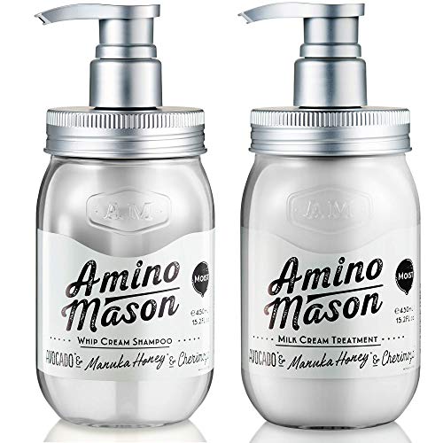 Sulfate Free Amino Mason Moist Shampoo & Conditioner Set- Healing and Moisturizing Shampoo for Dry, Damaged, Color treated Hair - Natural Growth and Repair Formula -