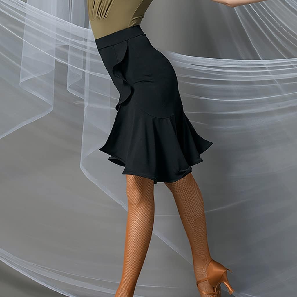 Gonne da Ballo Latino da Donna per Competizione di Allenamento, Gonna da Ballo Latina con Volant Irregolari, Gonna da Ballo Corta con Fessura Alta Sexy per Rumba Samba Tango Jazz, Black, XL