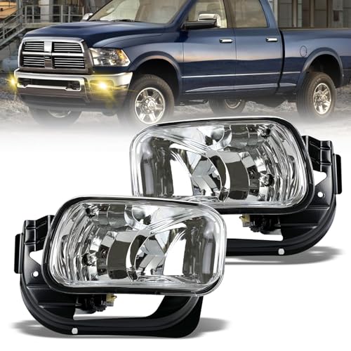 Shocklight Driving Fog Lights Replacement for 2009-2012 Dodge Ram 1500, 2010-2018 Dodge Ram 2500 3500 with H10 12V 42W Halogen Bulbs & Bracket (Clear Lens)
