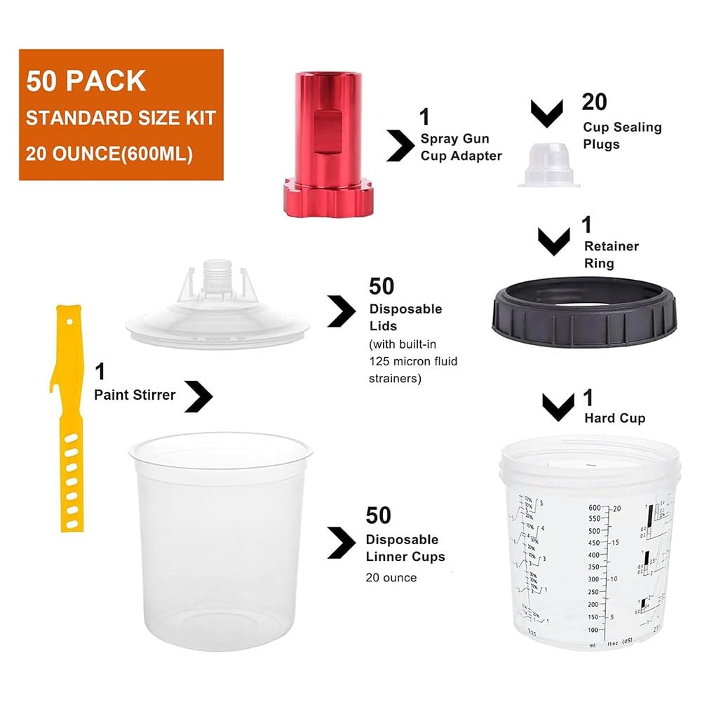 Kubek do mieszania kolorów do pistoletu lakierniczego samochodowego, Air Spra GunCup z adapterem do kubka, 600 ml, zestaw