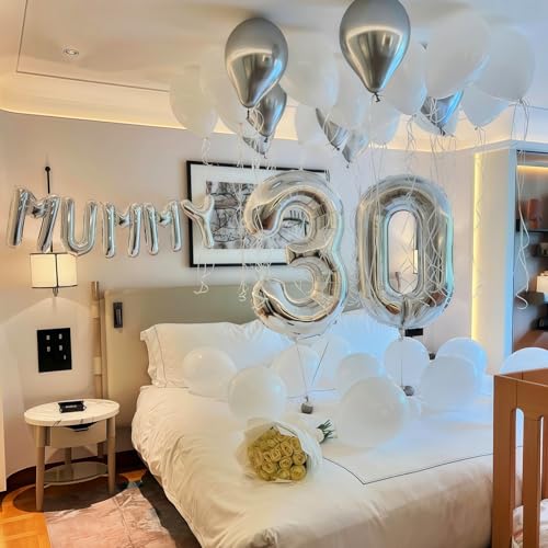 Image of 40 Balloons Silver, Giant Number 4 & 0 Helium Foil Balloon for Women 40th Birthday Decor, 40'' Self Inflating Mylar Number 40 Balloon for Man Anniversary Party Globos De Numeros Decorations Supplies