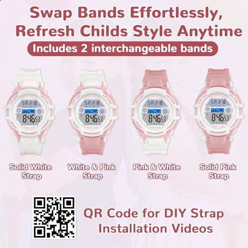 SOCICO Kids Digital Watches for Teen Boys Girls, 7 Color Lights Waterproof Sports Watch for Kids with 2 Interchangeable Straps Stopwatch Alarm, Great Present for Ages 8-18 Teenagers3